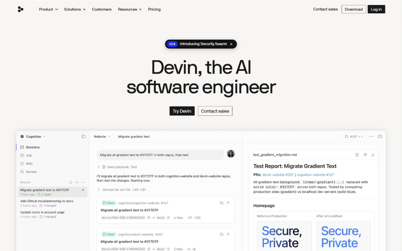 Devinの公式料金ページ。ソフトウェア開発を長時間委任するプラン構成を示した画面